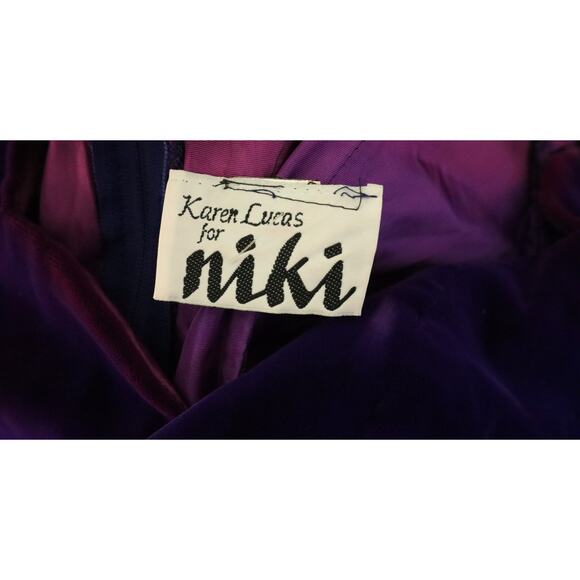 Vintage 80s Karen Lucas For Niki Purple Pink Ombre Velvet Off Shoulder Dress 8 - Picture 7 of 10